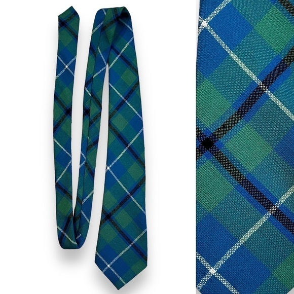 Ingles Buchan Tartan Plaid Wool Tie Made in Scotland Preppy Classic Blue Green - Picture 1 of 6